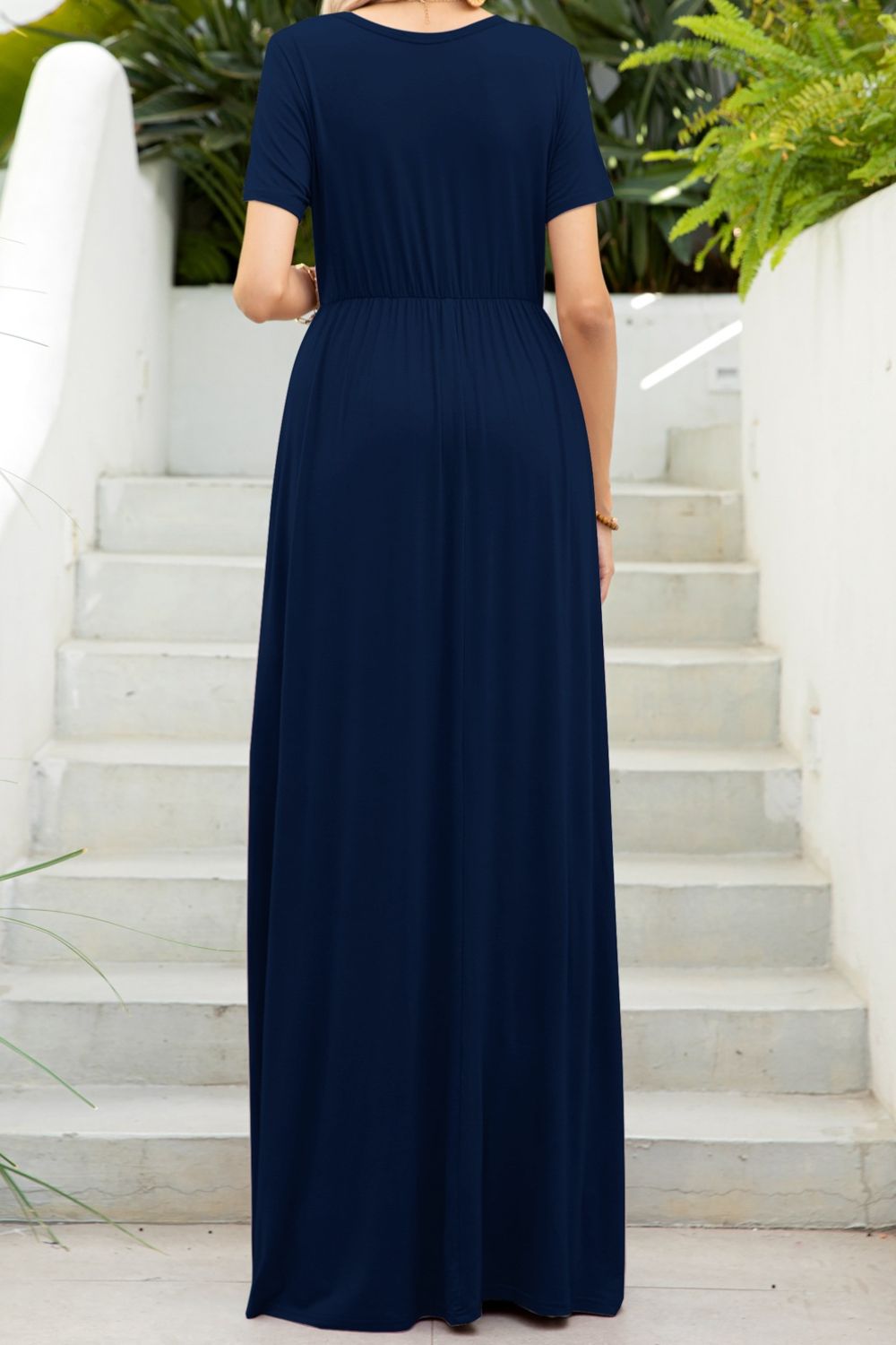 Round Neck Maxi Tee Dress with Pockets  Hot Trends