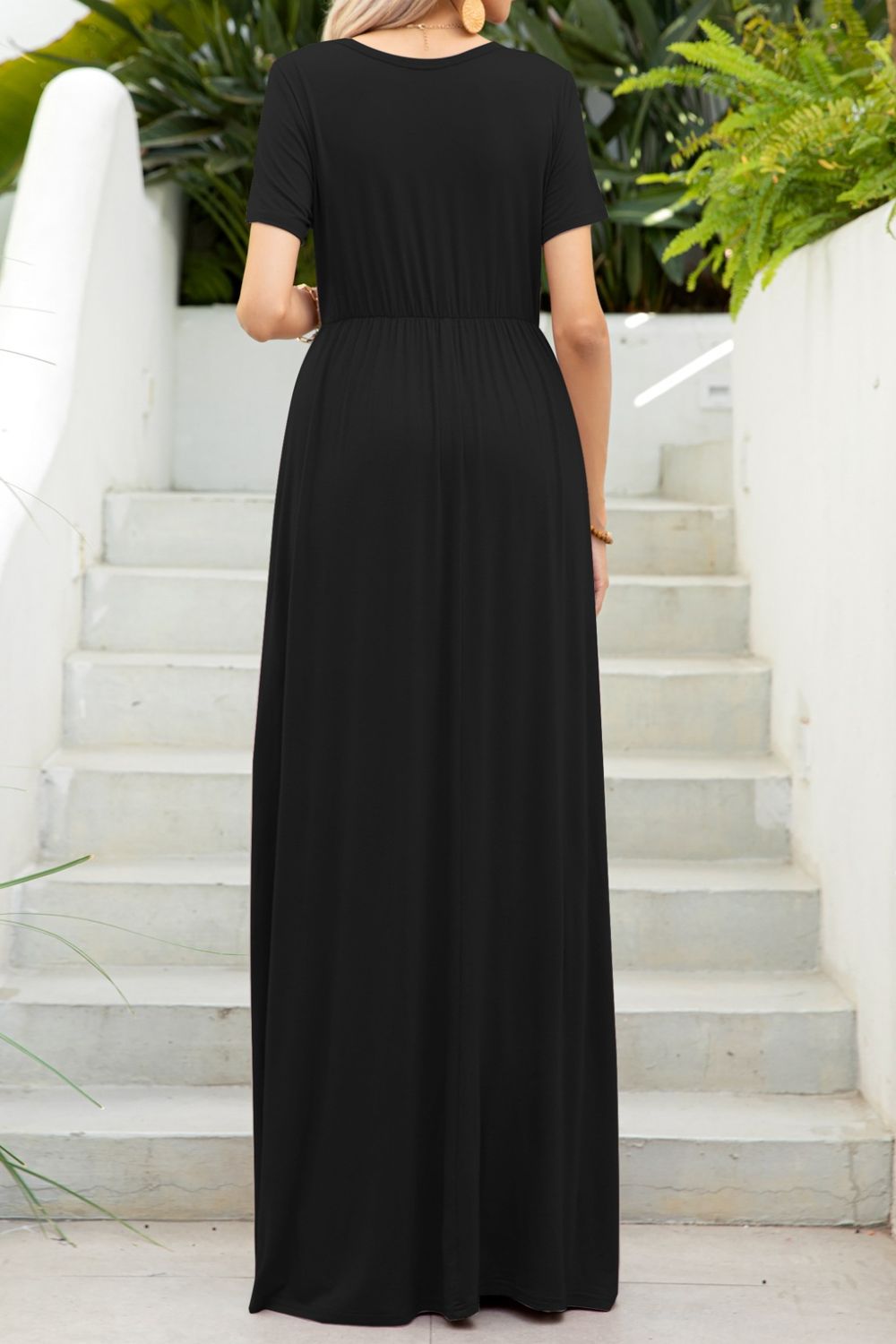 Round Neck Maxi Tee Dress with Pockets  Hot Trends