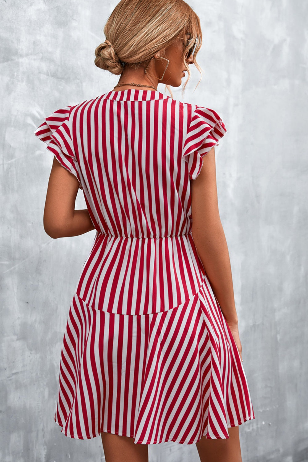 Ruffled Striped Cap Sleeve Mini Dress  Hot Trends