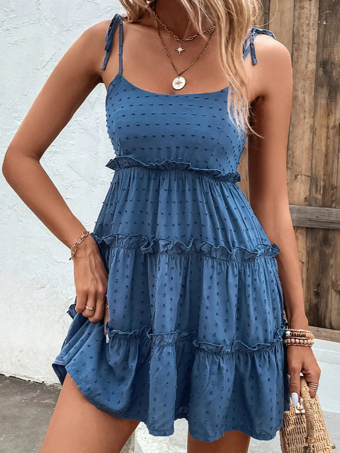 Frill Spaghetti Strap Tiered Dress  Hot Trends