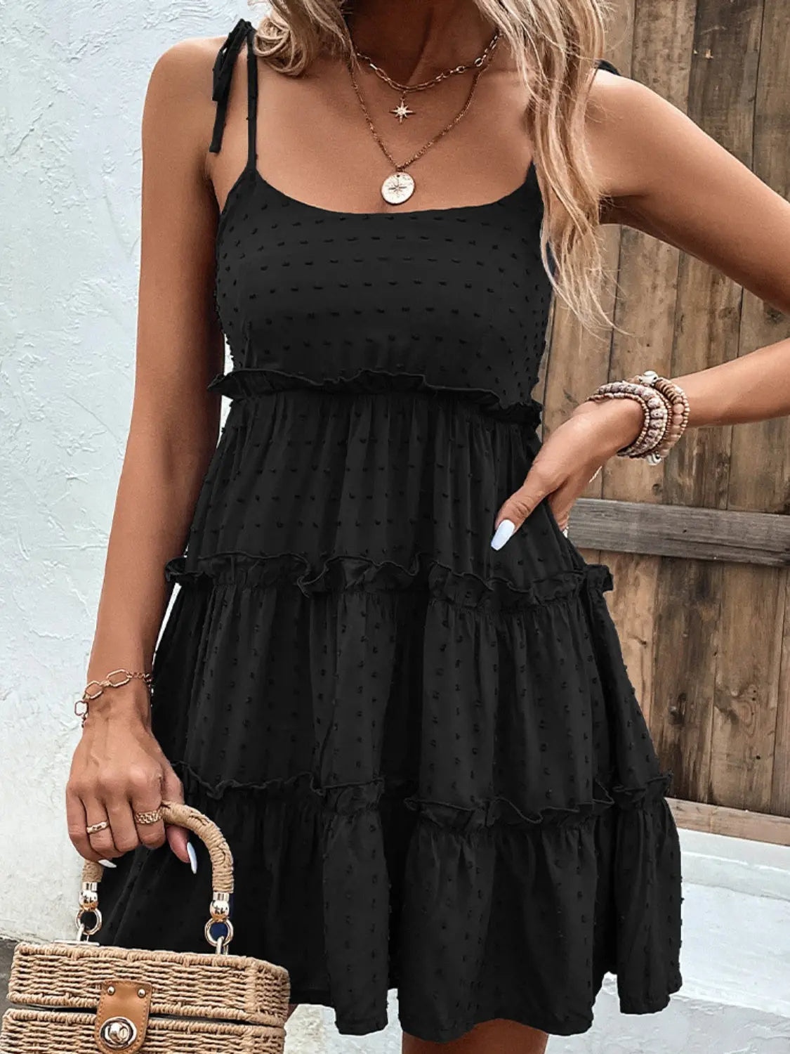 Frill Spaghetti Strap Tiered Dress  Hot Trends