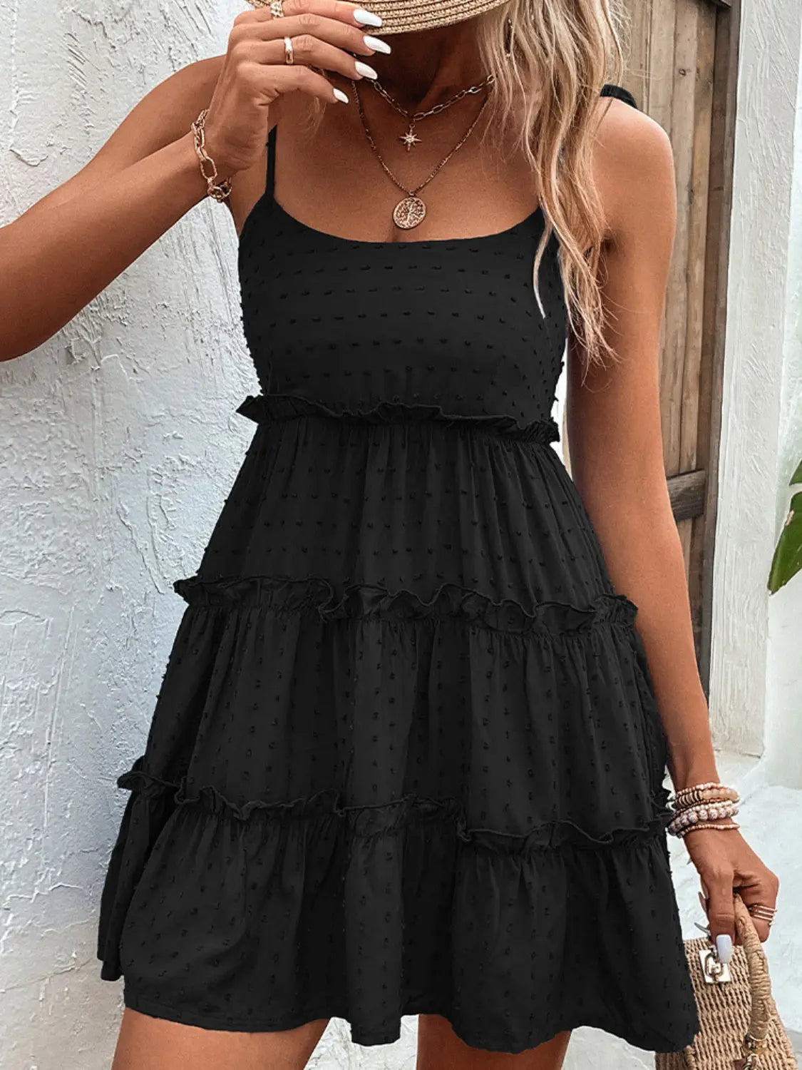 Frill Spaghetti Strap Tiered Dress  Hot Trends