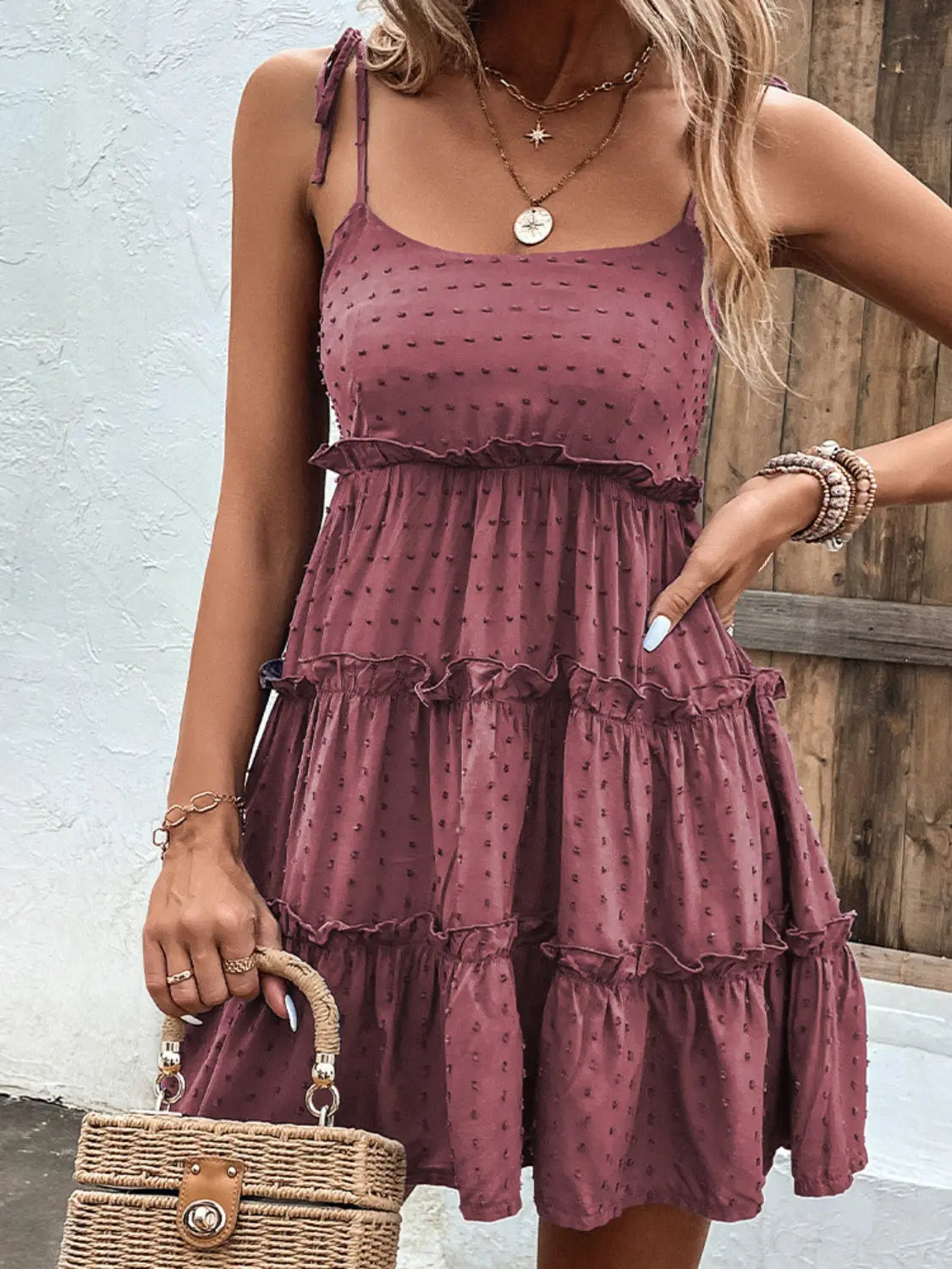 Frill Spaghetti Strap Tiered Dress  Hot Trends