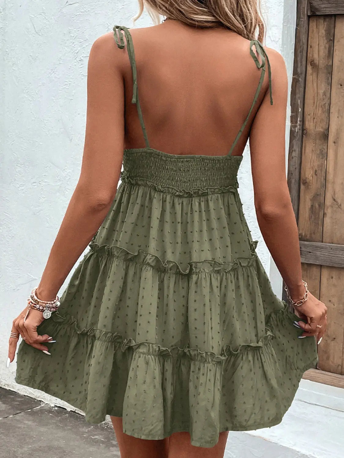 Frill Spaghetti Strap Tiered Dress  Hot Trends