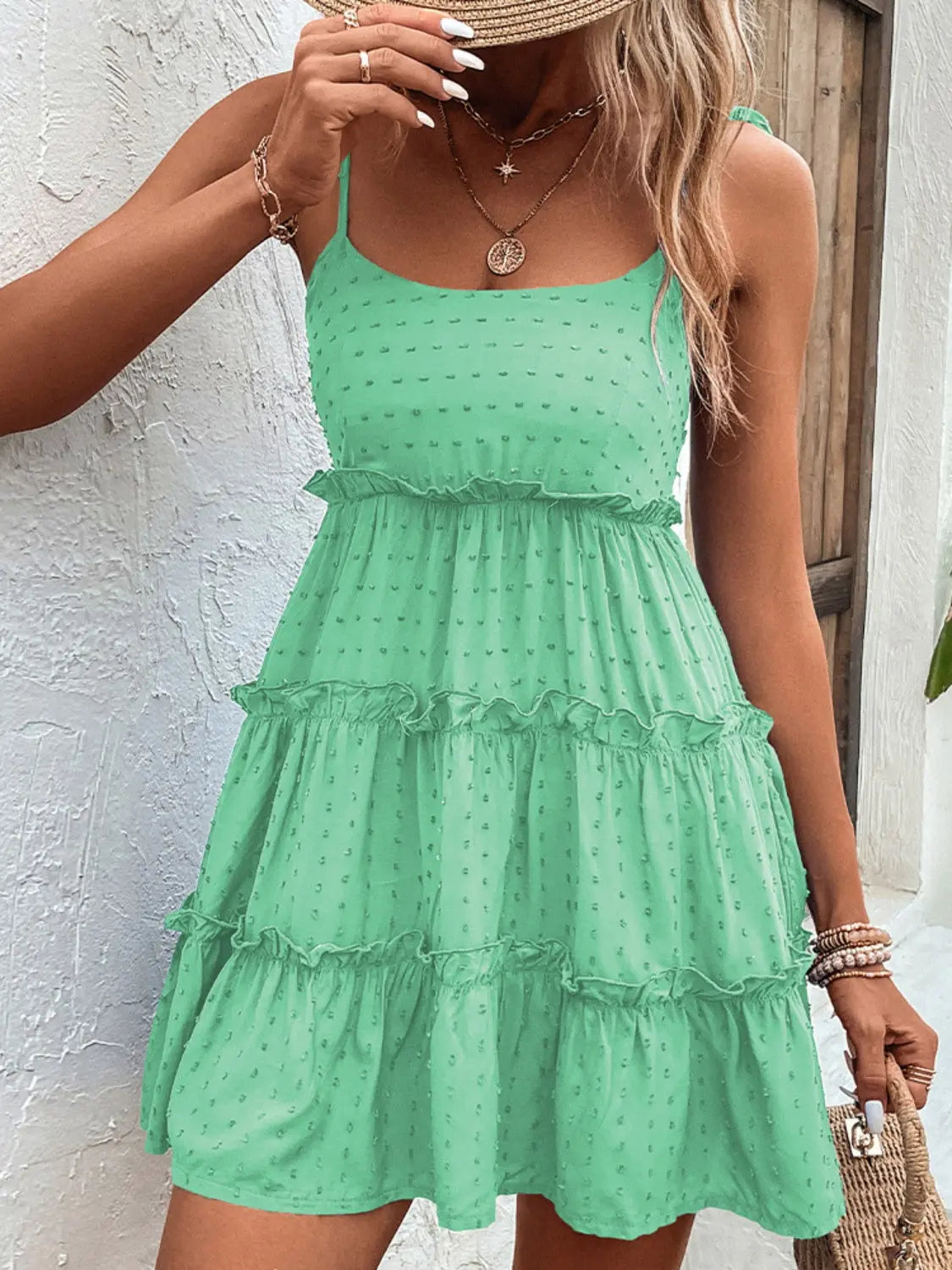 Frill Spaghetti Strap Tiered Dress  Hot Trends