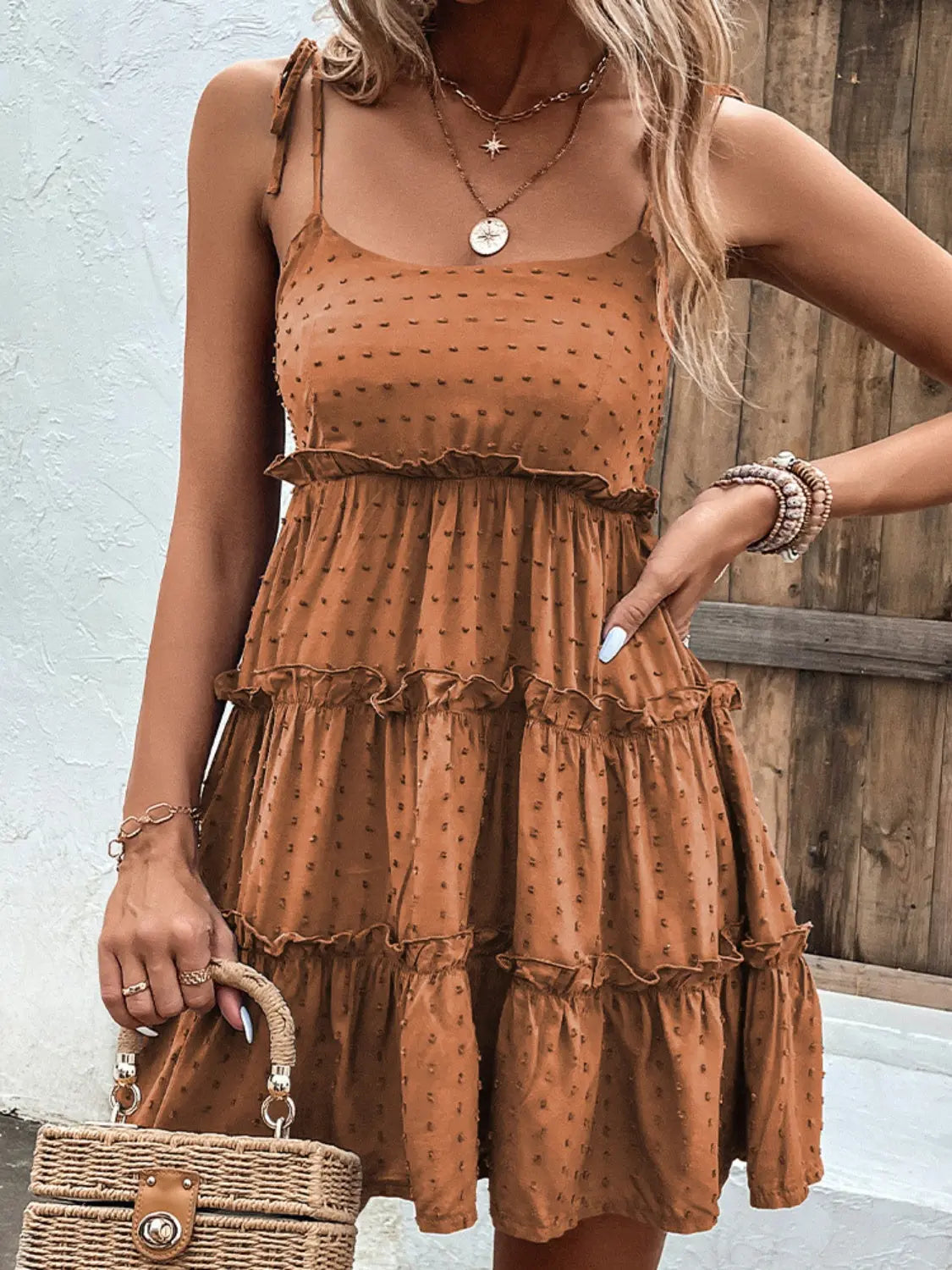 Frill Spaghetti Strap Tiered Dress  Hot Trends