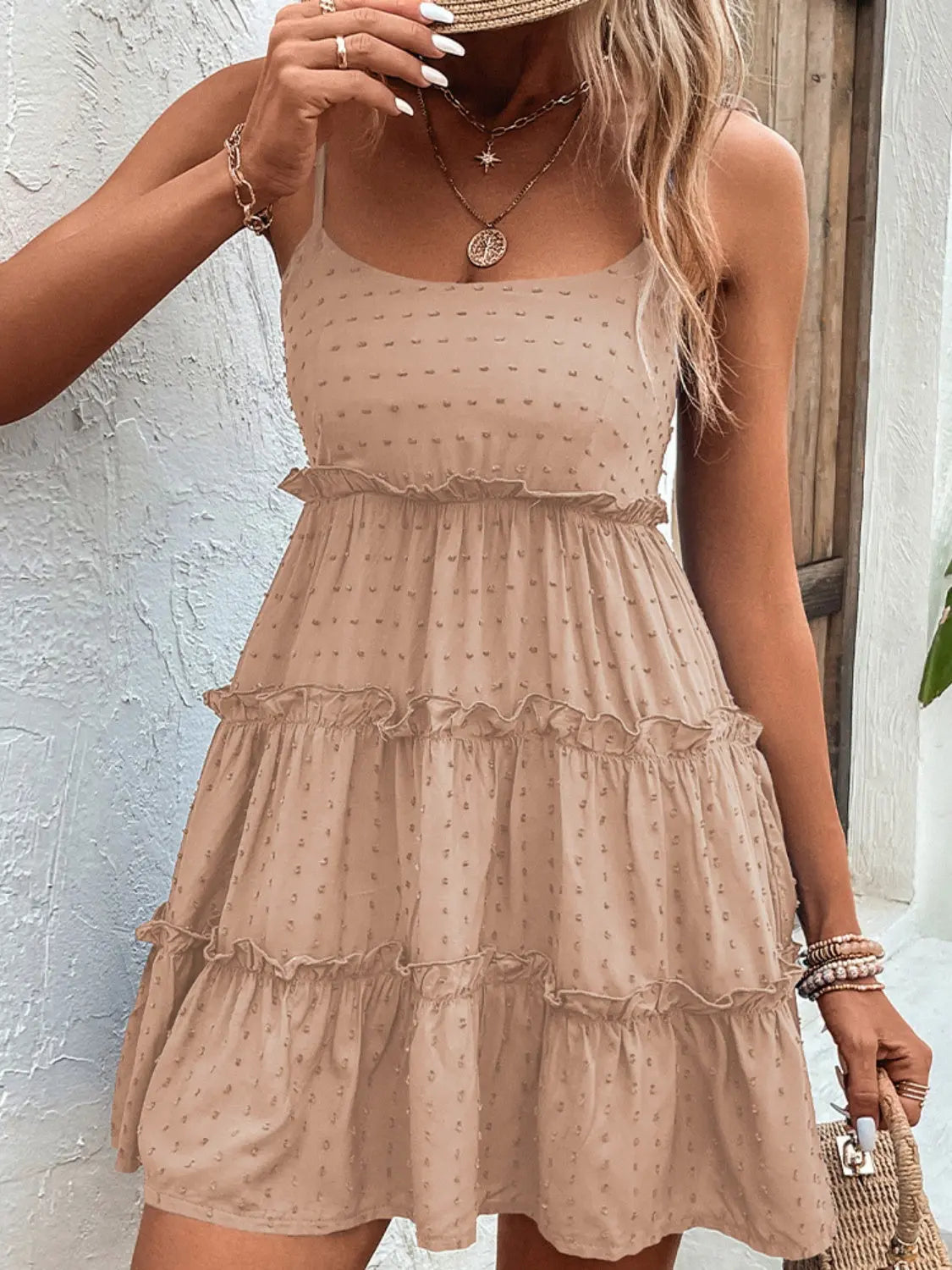 Frill Spaghetti Strap Tiered Dress  Hot Trends