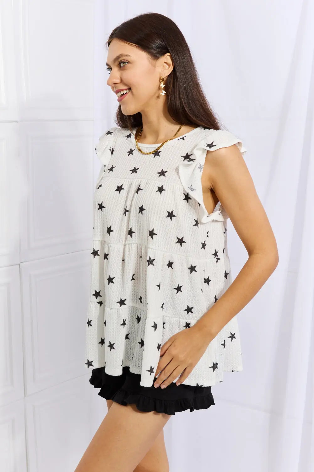 Heimish Shine Bright Full Size Butterfly Sleeve Star Print Top - Hot Trends