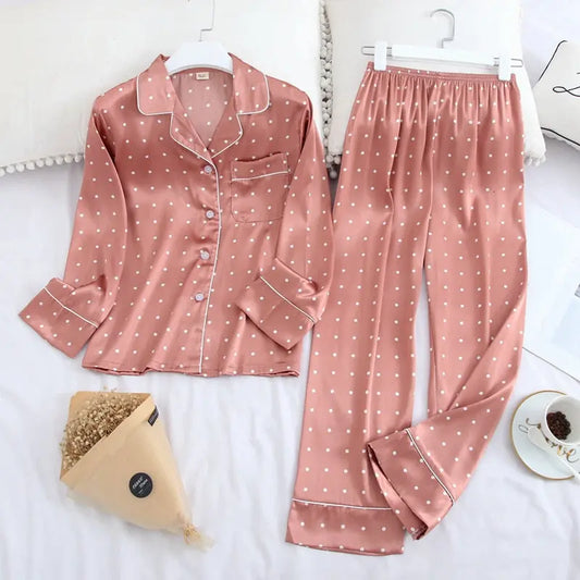 Long Sleeve Pajamas Autumn Ice Silk Trousers Suit Printing Fashion Pyjamas Set - Hot Trends