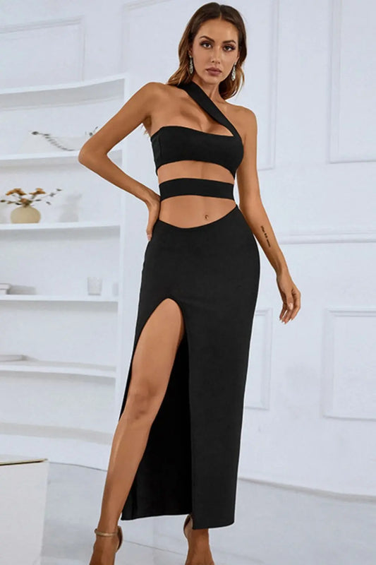 One-Shoulder Cutout Front Split Maxi Dress - Hot Trends
