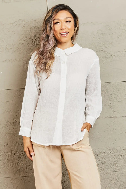 Petal Dew Take Me Out Lightweight Button Down Top - Hot Trends