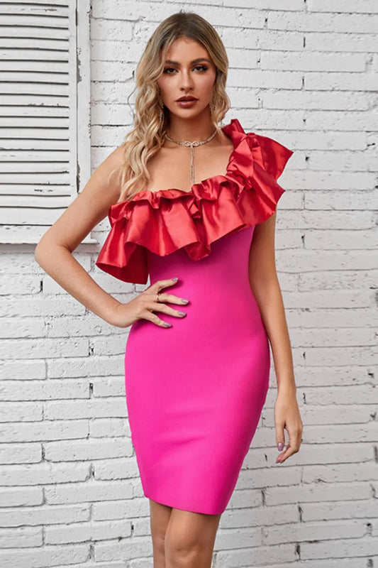 Ruffled One-Shoulder Bodycon Dress - Hot Trends