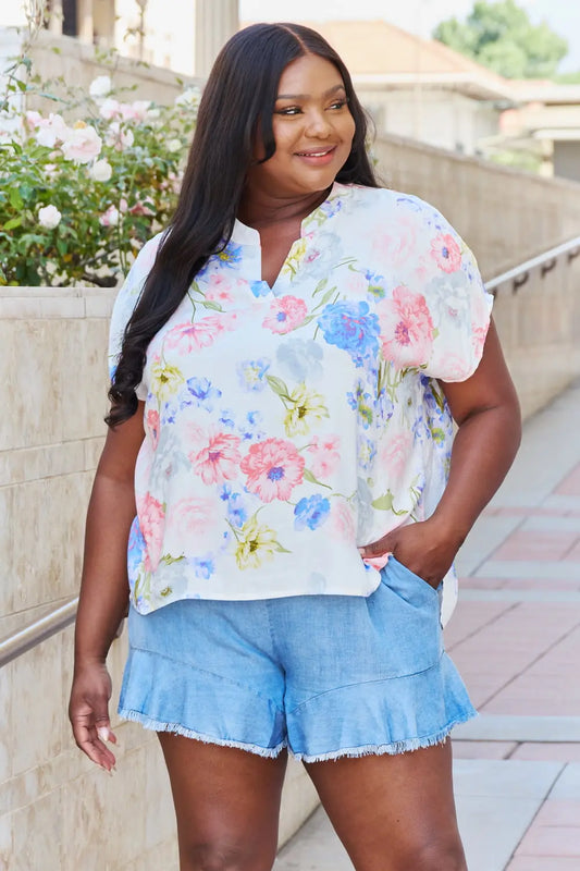 White Birch One And Only Full Size Short Sleeve Floral Print Top - Hot Trends