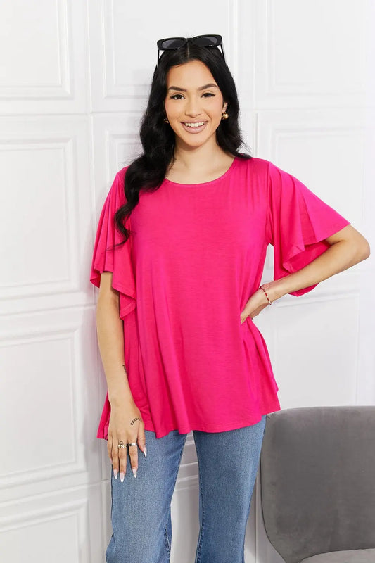Yelete Full Size More Than Words Flutter Sleeve Top - Hot Trends