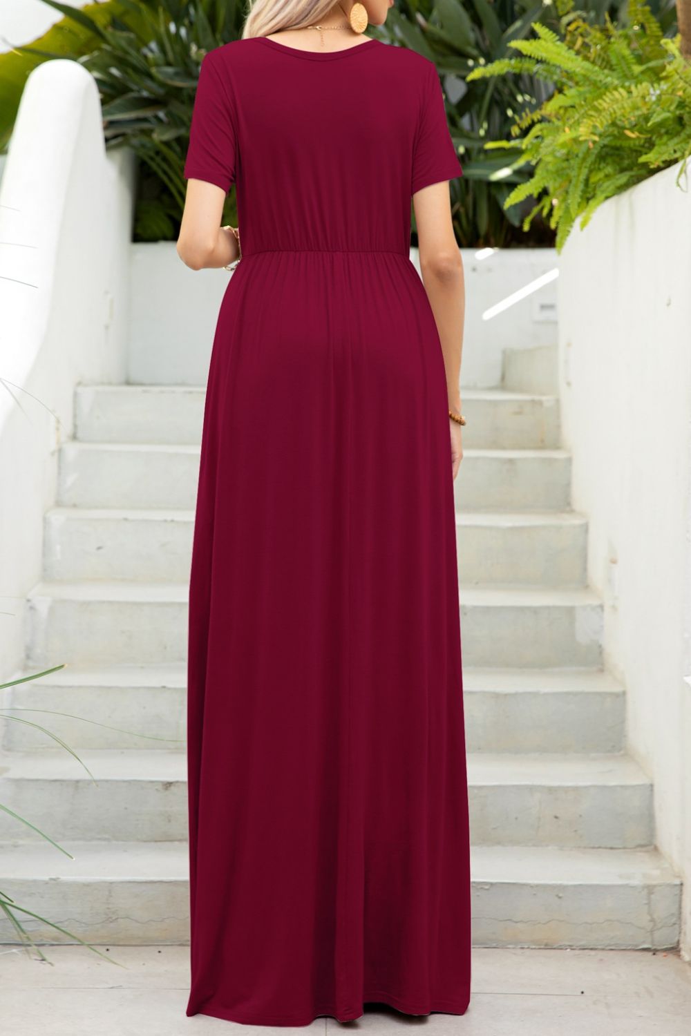 Round Neck Maxi Tee Dress with Pockets  Hot Trends