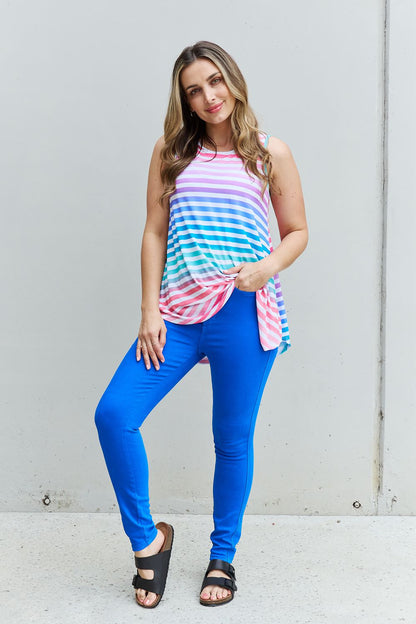 Heimish Love Yourself Full Size Multicolored Striped Sleeveless Round Neck Top Trendsi