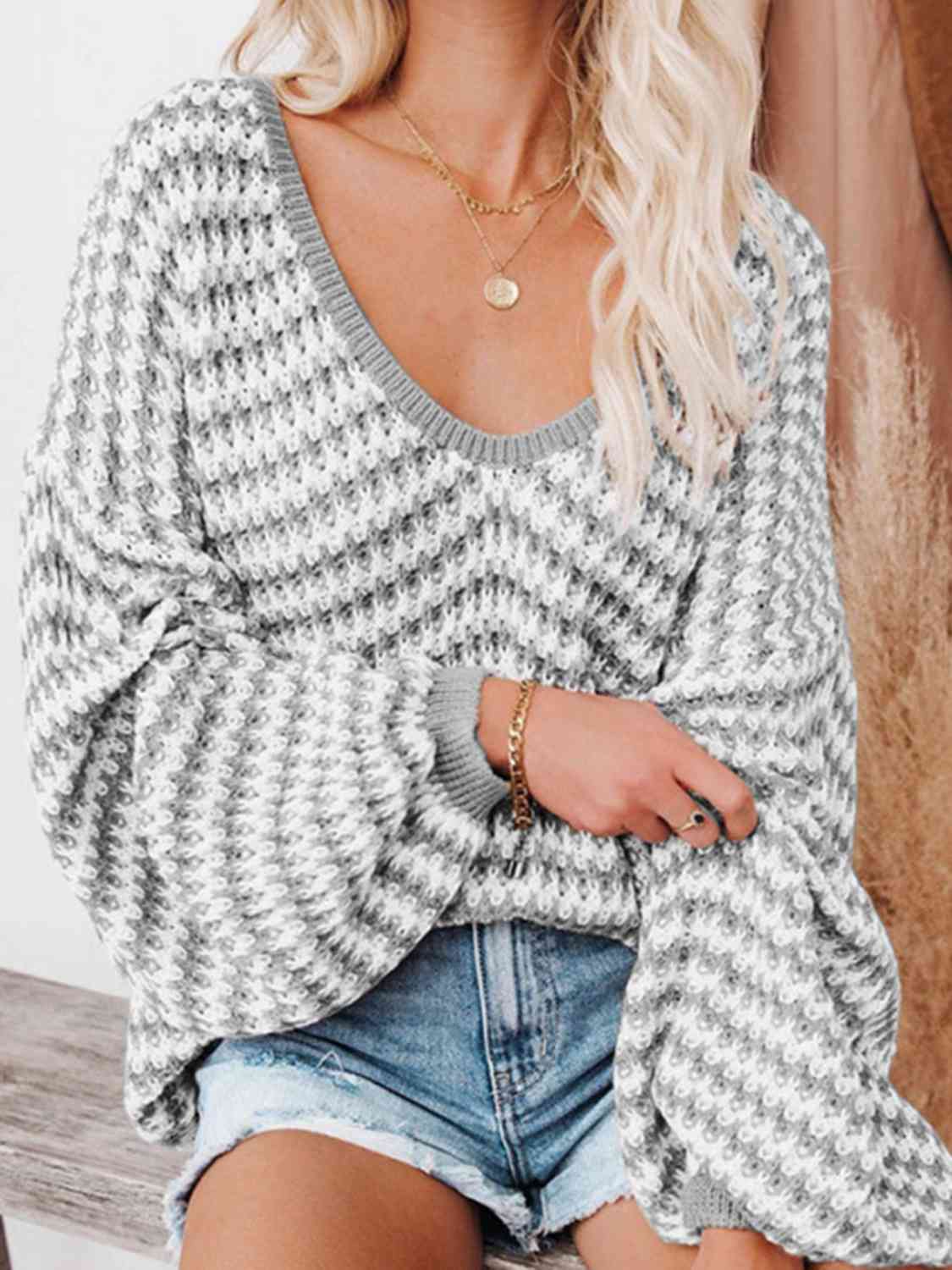 Striped Drop Shoulder V-Neck Sweater Women  Hot Trends