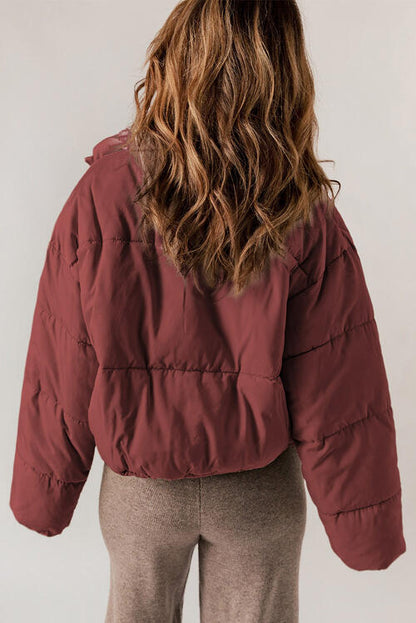 Zip Up Collared Neck Long Sleeve Winter Coat  Hot Trends