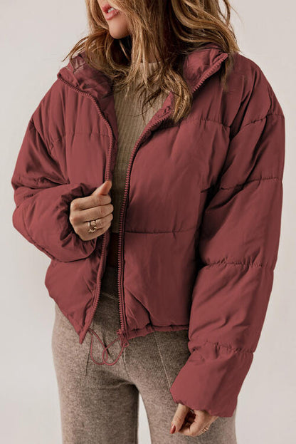 Zip Up Collared Neck Long Sleeve Winter Coat  Hot Trends