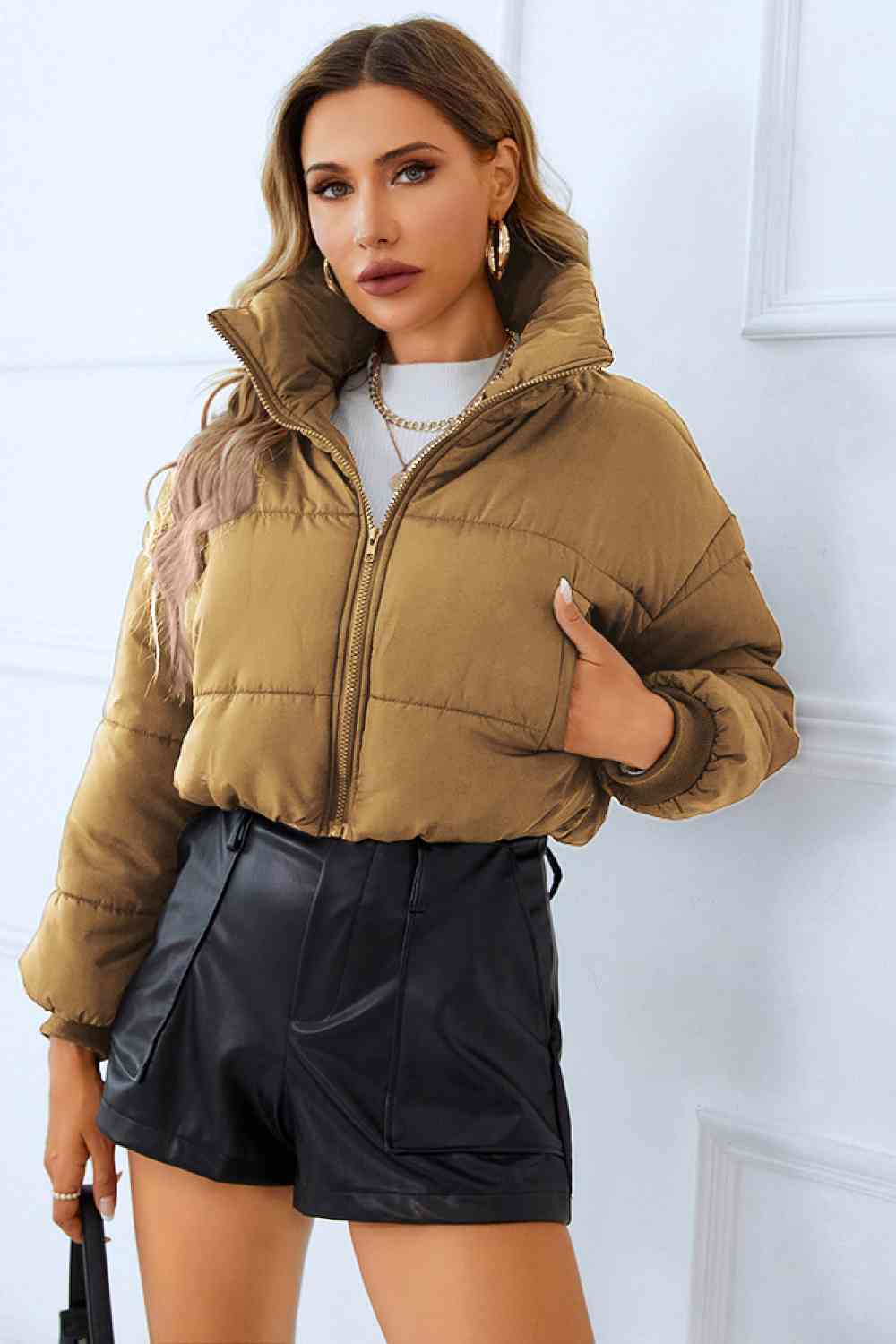 Zip-Up Winter Coat with Pockets  Hot Trends