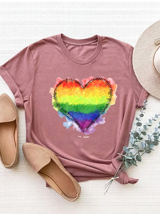 Heart Graphic Round Neck Short Sleeve T-Shirt  Hot Trends