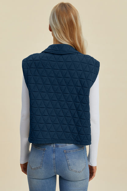 Double Take Full Size Pocketed Texture Snap Down Vest Coat - Hot Trends Online