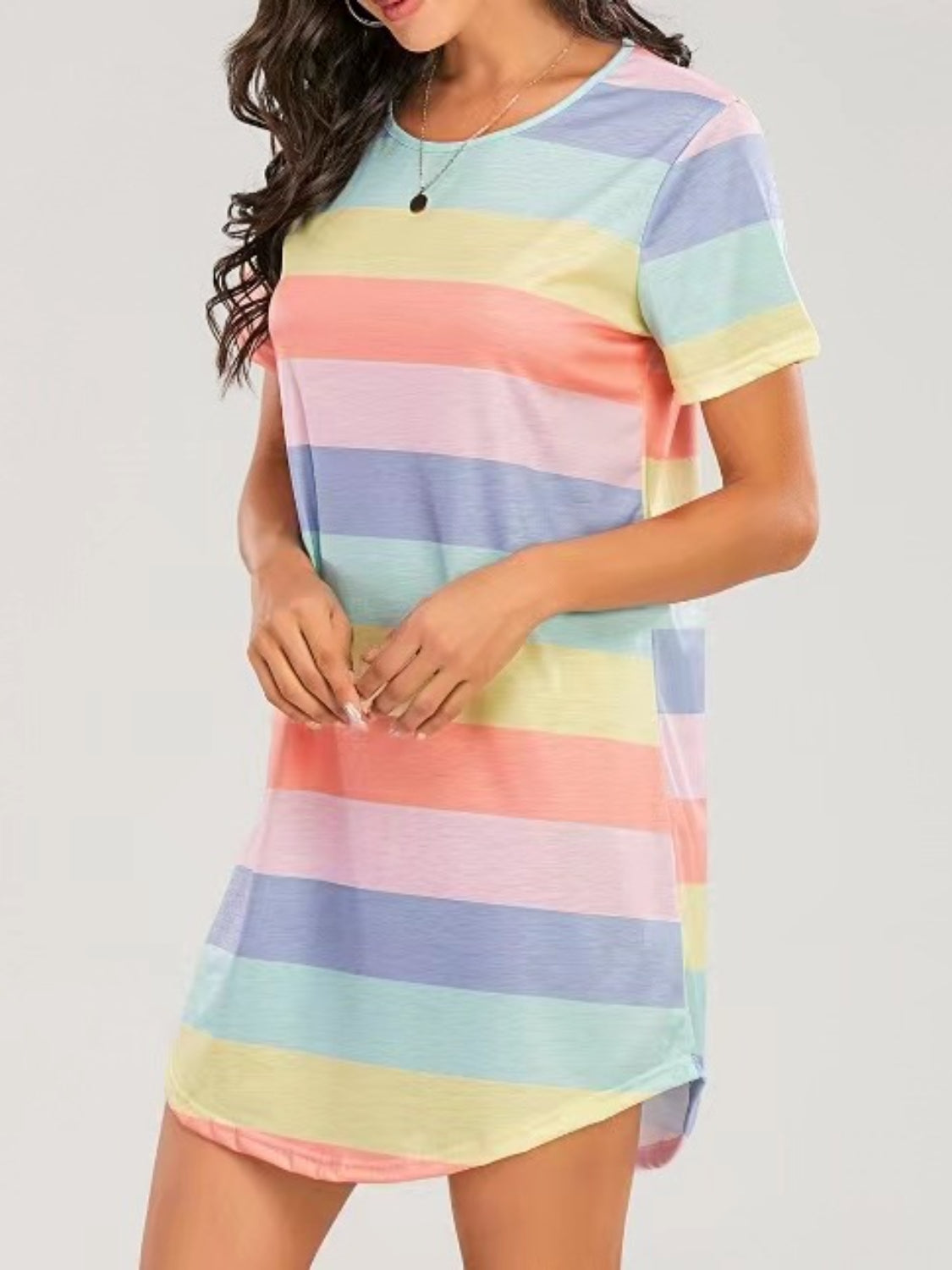 Striped Round Neck Short Sleeve Tee Dress  Hot Trends