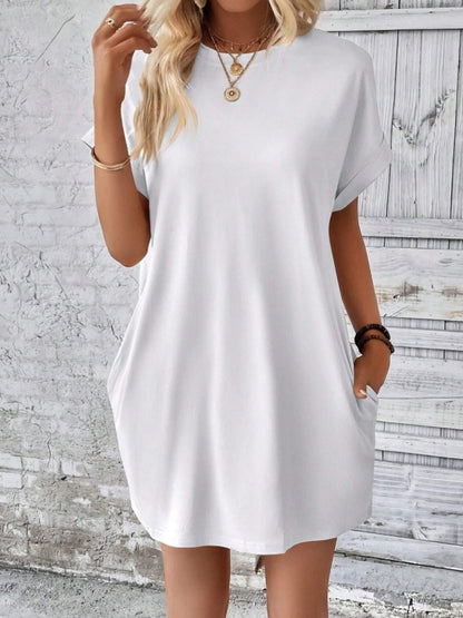 Pocketed Round Neck Short Sleeve Dress  Hot Trends