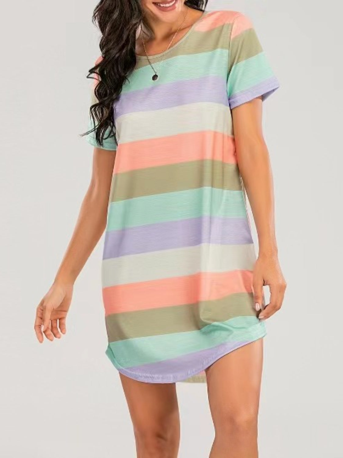 Striped Round Neck Short Sleeve Tee Dress  Hot Trends