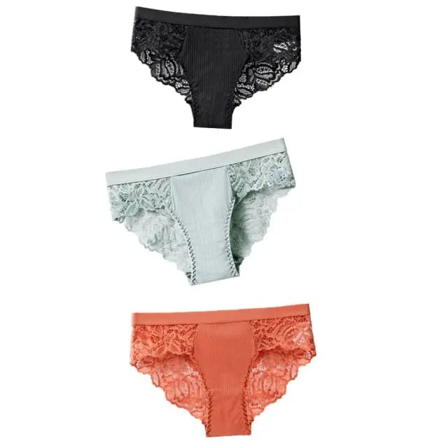 3 Pcs Cotton Panty Briefs Lace Panties Women Underwear - Hot Trends
