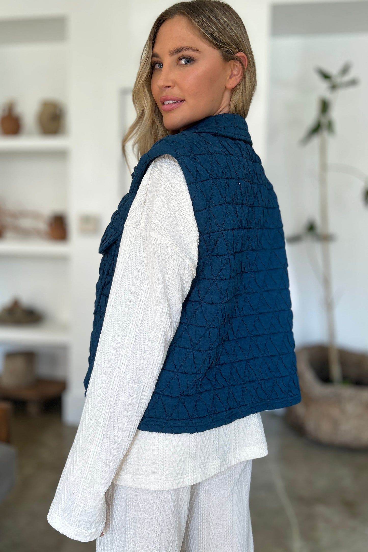 Double Take Full Size Pocketed Texture Snap Down Vest Coat - Hot Trends Online