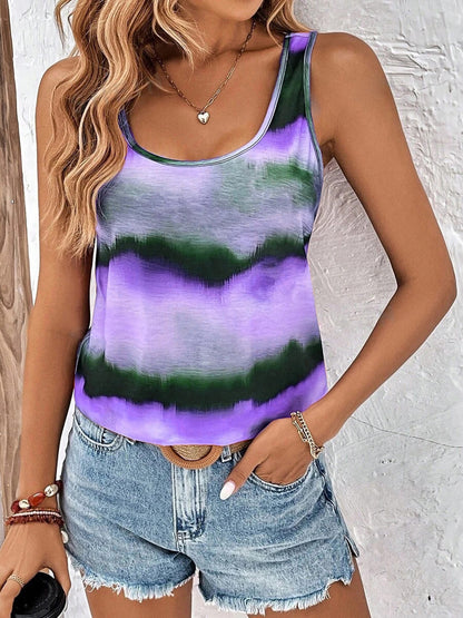 Tie-Dye Scoop Neck Wide Strap Tank  Hot Trends