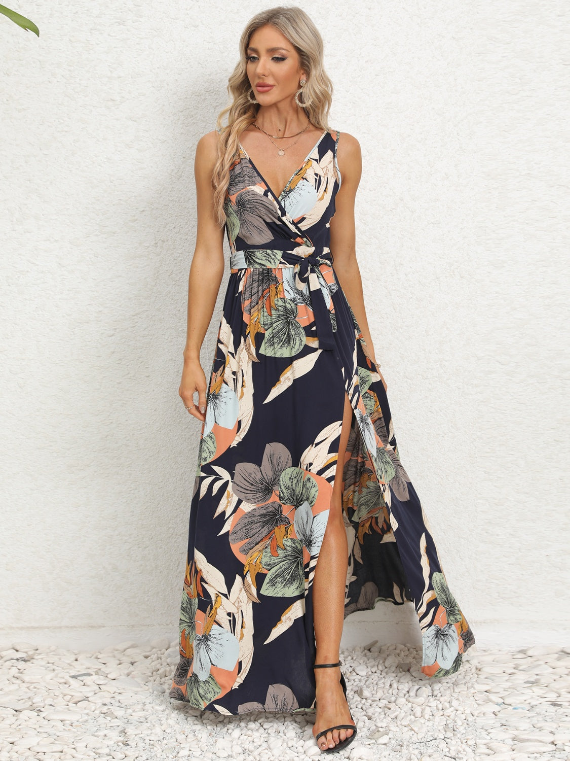 Slit Tied Printed Surplice Dress  Hot Trends