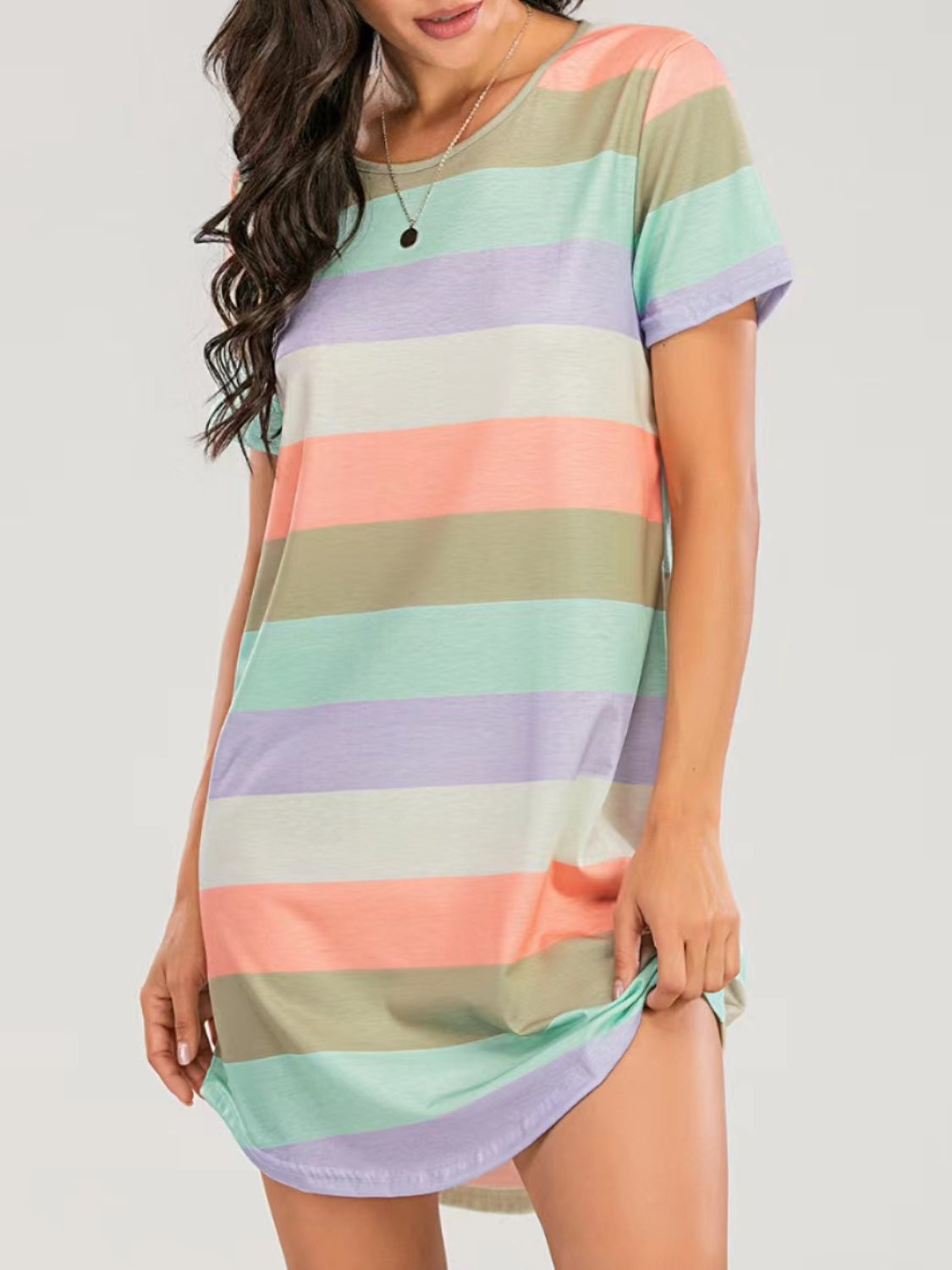 Striped Round Neck Short Sleeve Tee Dress  Hot Trends