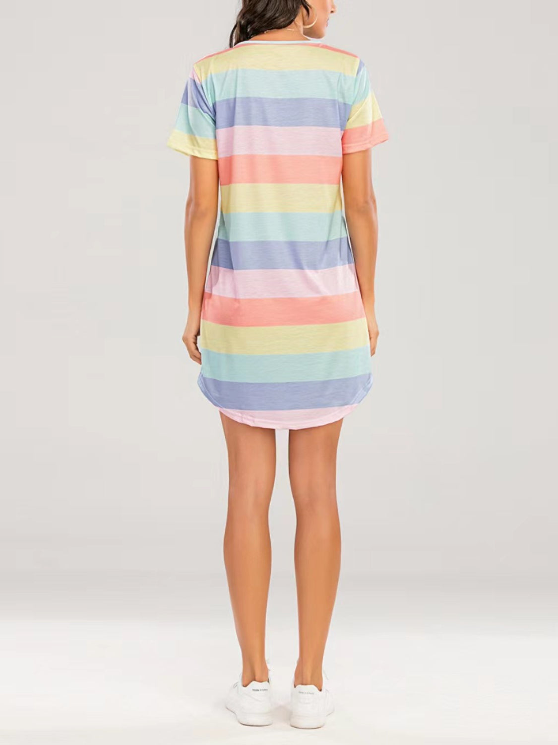 Striped Round Neck Short Sleeve Tee Dress  Hot Trends