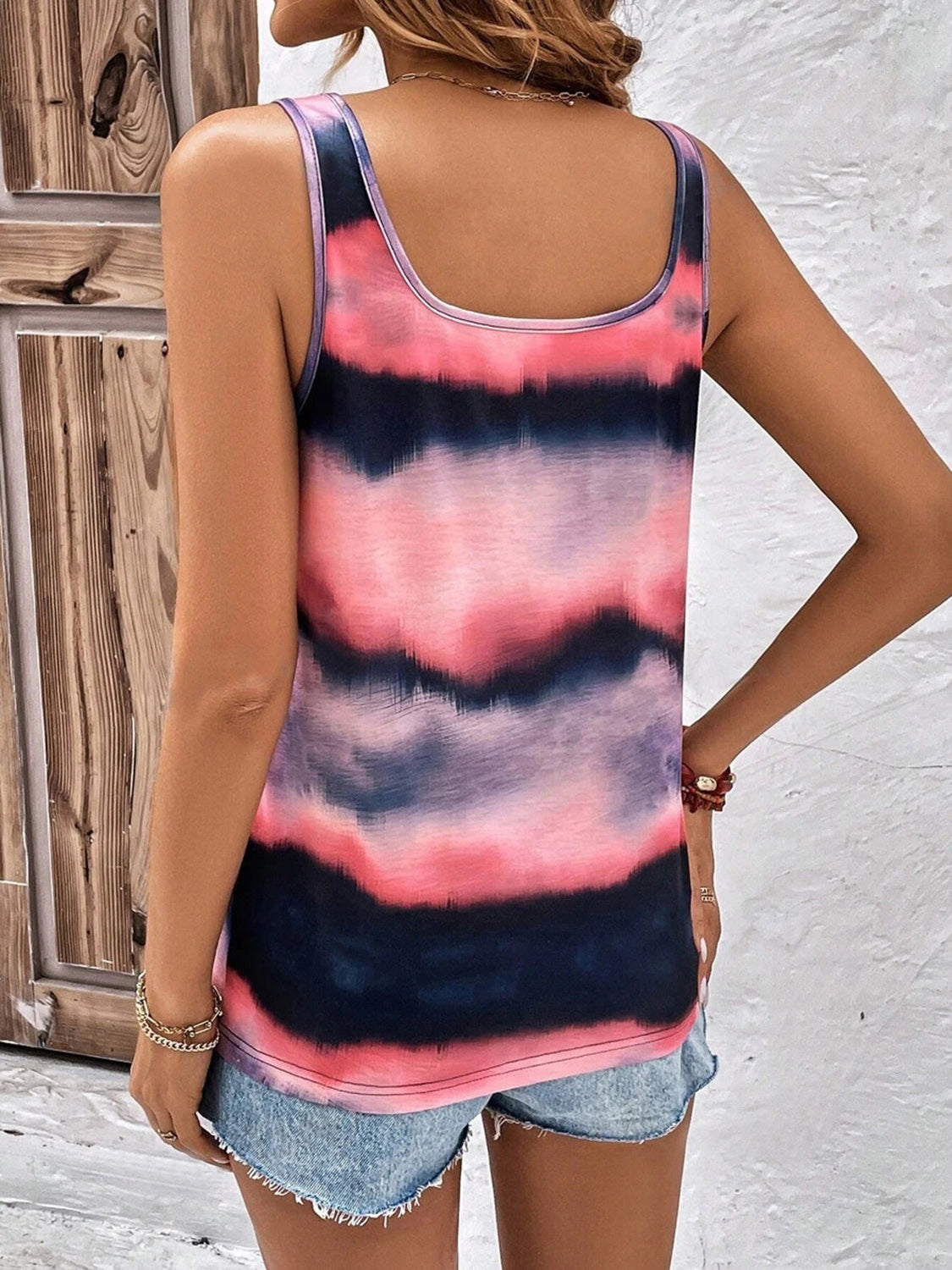 Tie-Dye Scoop Neck Wide Strap Tank  Hot Trends