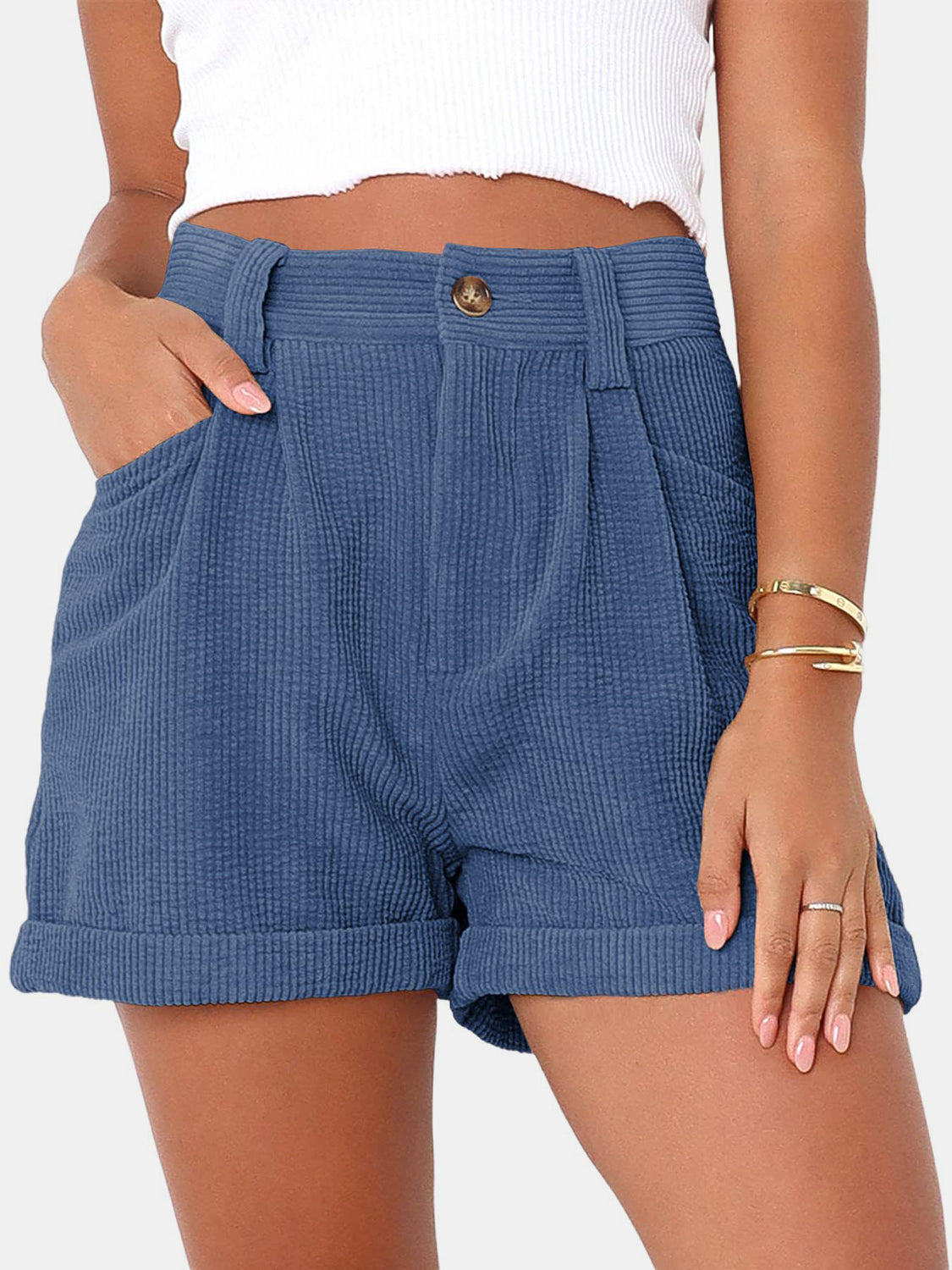 Full Size High Waist Shorts with Pockets  Hot Trends