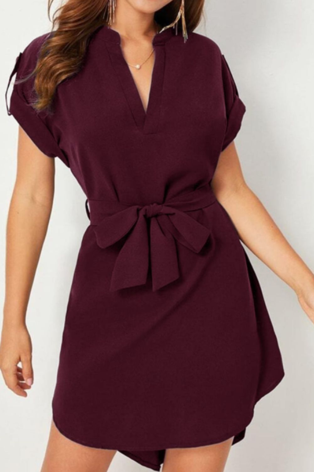 Tied Notched Short Sleeve Dress  Hot Trends