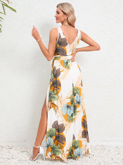 Slit Tied Printed Surplice Dress  Hot Trends