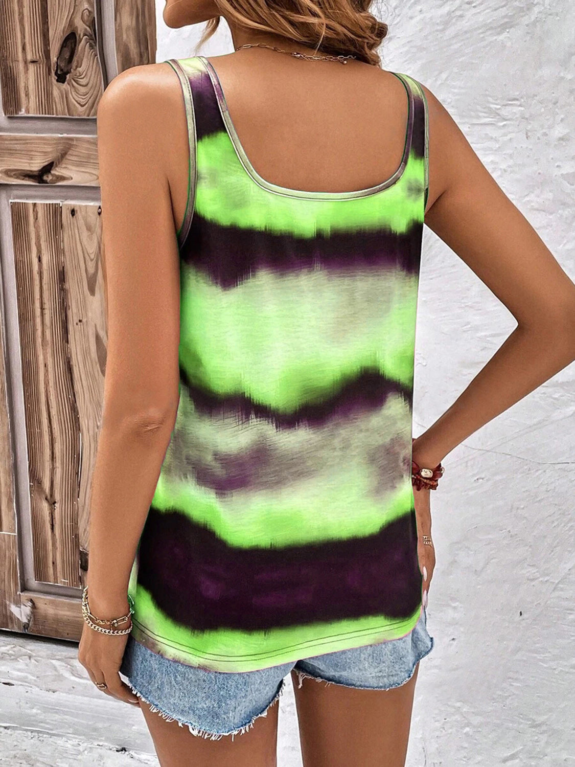 Tie-Dye Scoop Neck Wide Strap Tank  Hot Trends