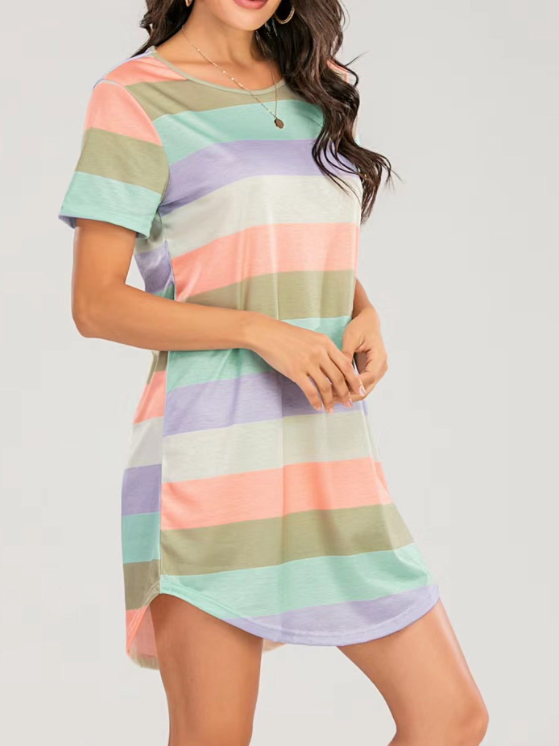 Striped Round Neck Short Sleeve Tee Dress  Hot Trends