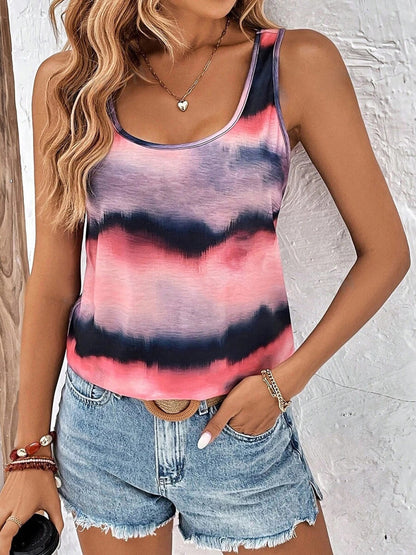 Tie-Dye Scoop Neck Wide Strap Tank  Hot Trends