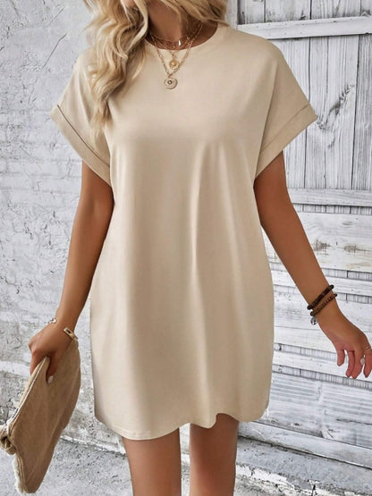 Pocketed Round Neck Short Sleeve Dress  Hot Trends