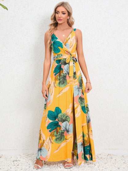 Slit Tied Printed Surplice Dress  Hot Trends