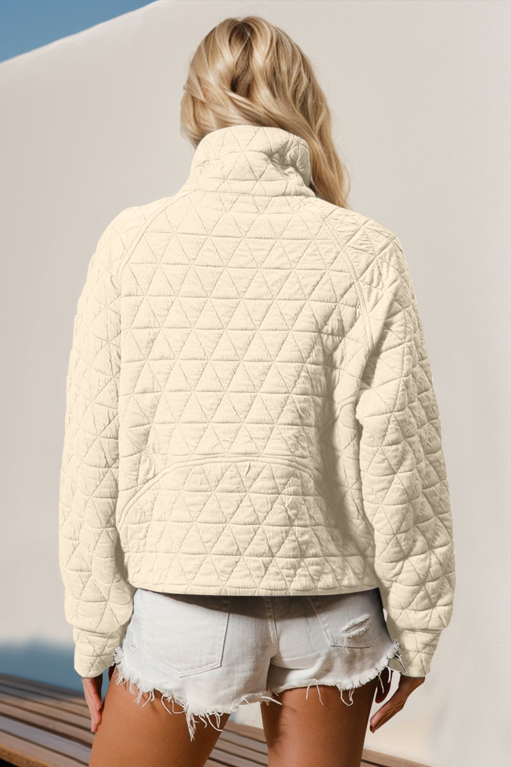 Double Take Half Zip Long Sleeve Quilted Sweatshirt with Pocket - Hot Trends Online