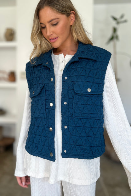 Double Take Full Size Pocketed Texture Snap Down Vest Coat - Hot Trends Online