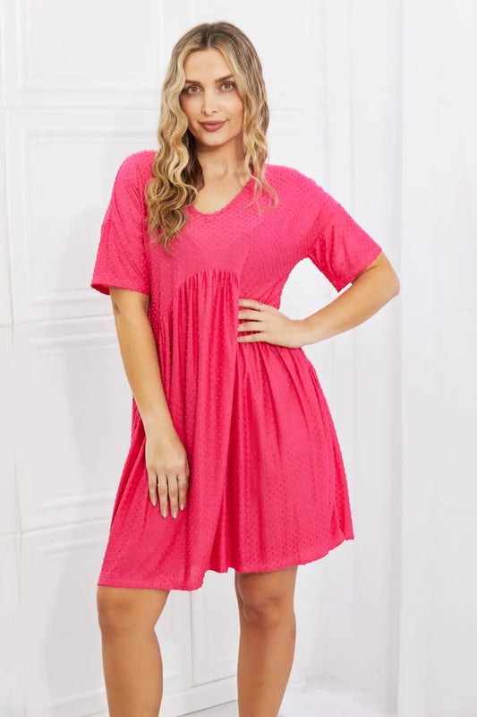 BOMBOM Another Day Swiss Dot Casual Dress in Fuchsia - Hot Trends