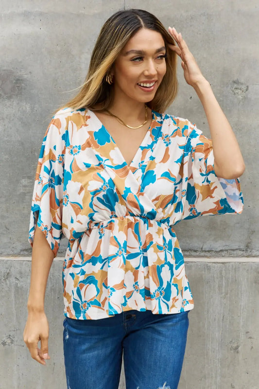 BOMBOM Floral Print Wrap Tunic Top - Hot Trends