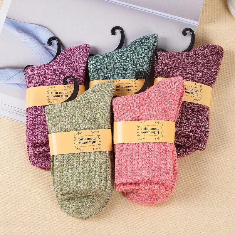 Classic Simple Winter Wool Thick Warm Breathable Elastic Force Casual Mid Socks For Female - Hot Trends