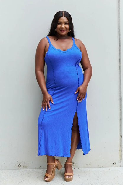 Culture Code Look At Me Full Size Notch Neck Maxi Dress with Slit in Cobalt Blue - Hot Trends